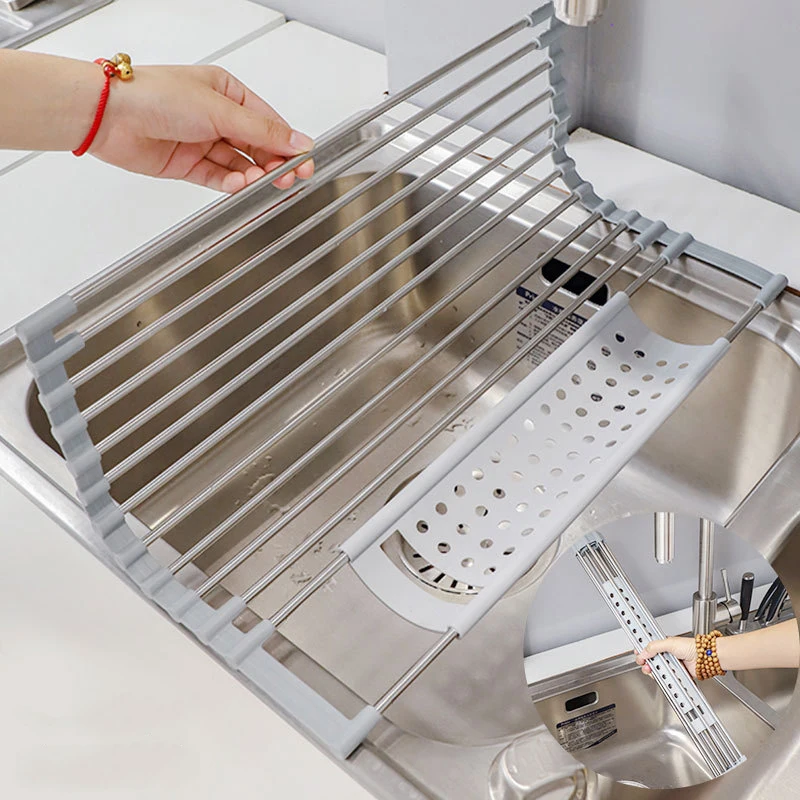 Food Storage Rack For Kitchen - Stainless Sink Drainer Holder Portable Drying