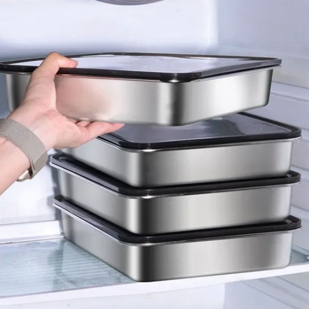 Food Storage Containers Xl - Stainless Steel Fresh-keeping Box Rectangular Non-stick