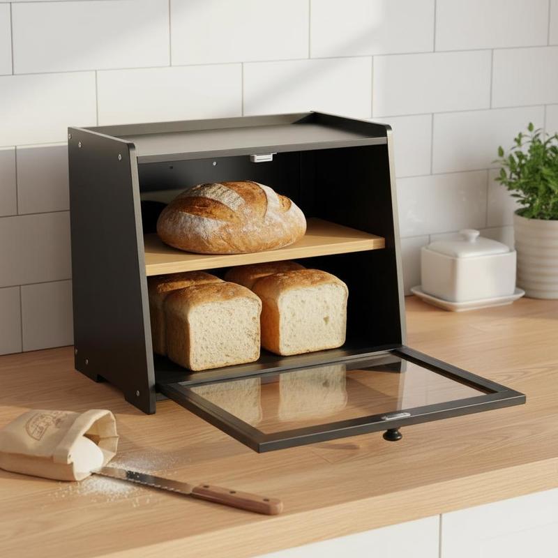 Bread Box Bamboo - Double Layer Bread Box for Kitchen