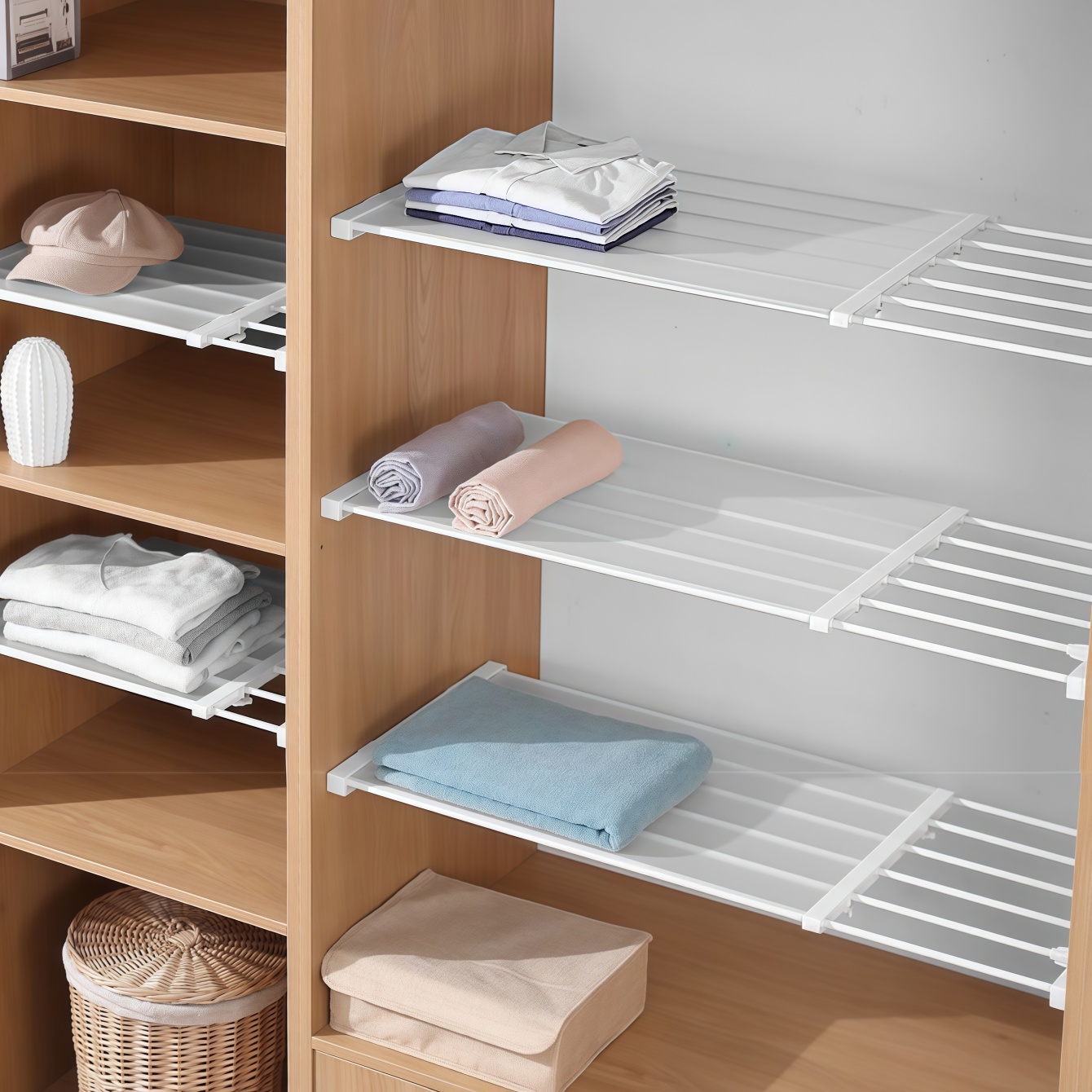 Food Storage Rack For Kitchen - Closet Tension Shelf & Rod Expandable