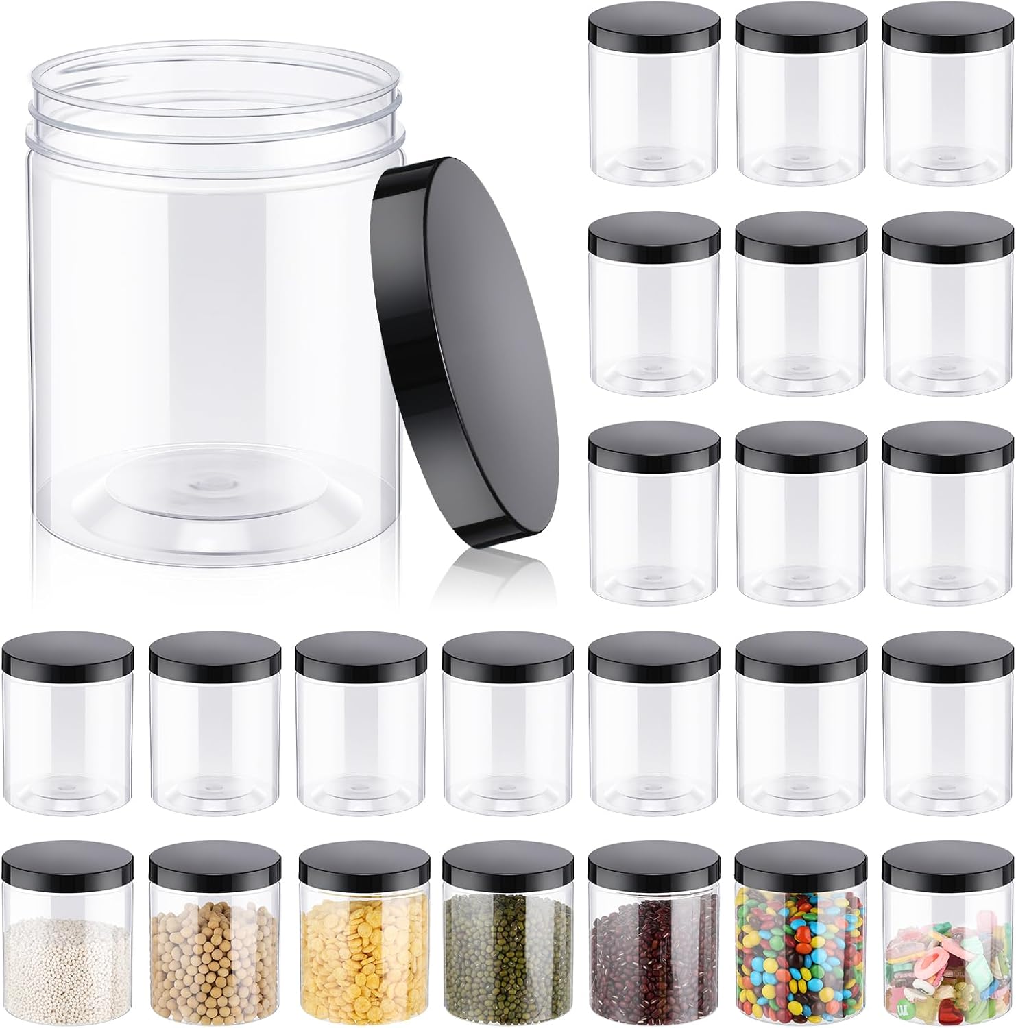 24 Pcs 16oz Plastic Jars with  - Food Storage Jars Plastic avaliação e preço