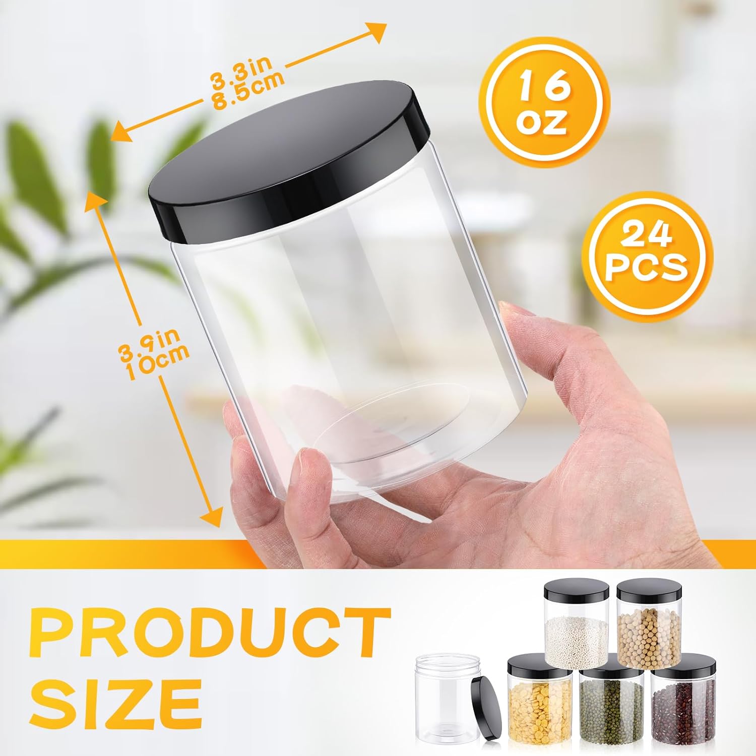 24 Pcs 16oz Plastic Jars with  - Food Storage Jars Plastic avaliação e preço