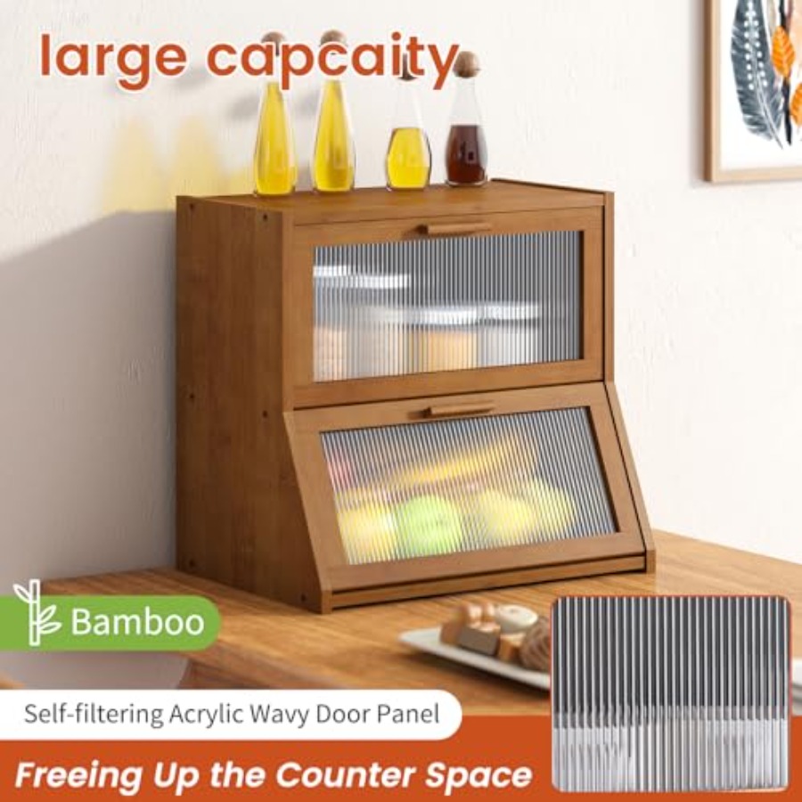 Double Layer Bamboo Bread Box  - Bread Box Bamboo avaliação e preço