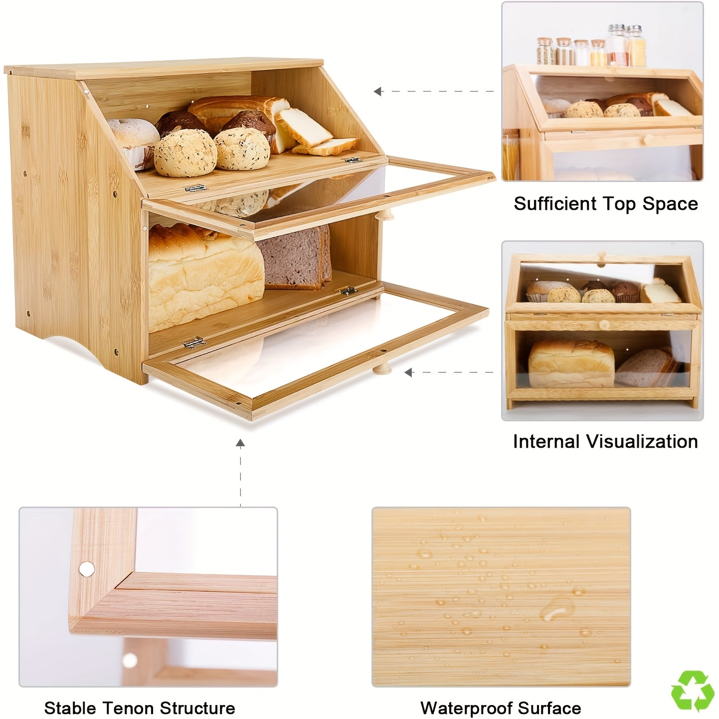 Double Layer Large Bread Box f - Bread Box Bamboo avaliação e preço