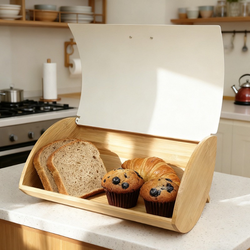 Bamboo cover bread box, househ - Bread Box Bamboo avaliação e preço
