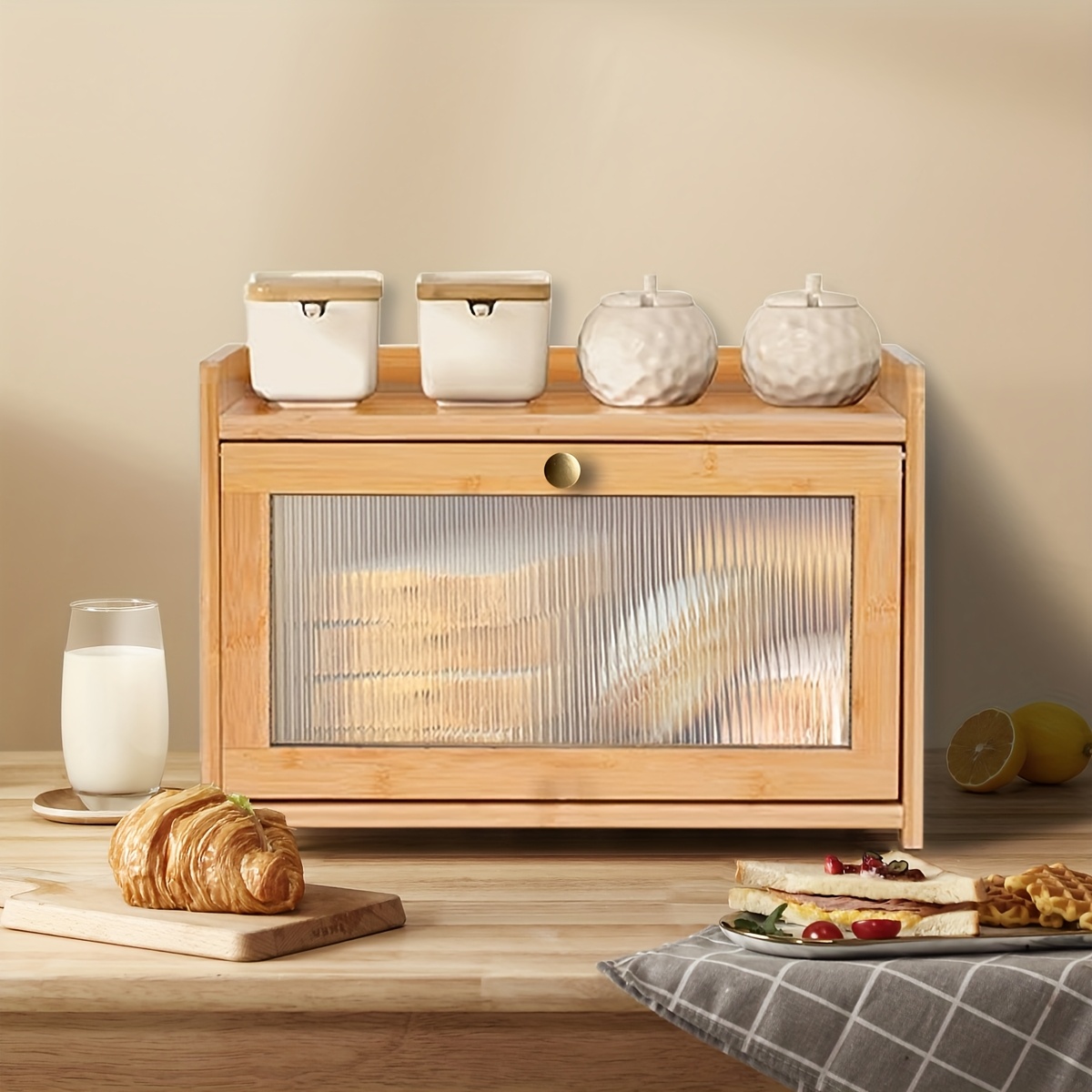 2-Tier Bamboo Bread Box with C - Bread Box Bamboo avaliação e preço