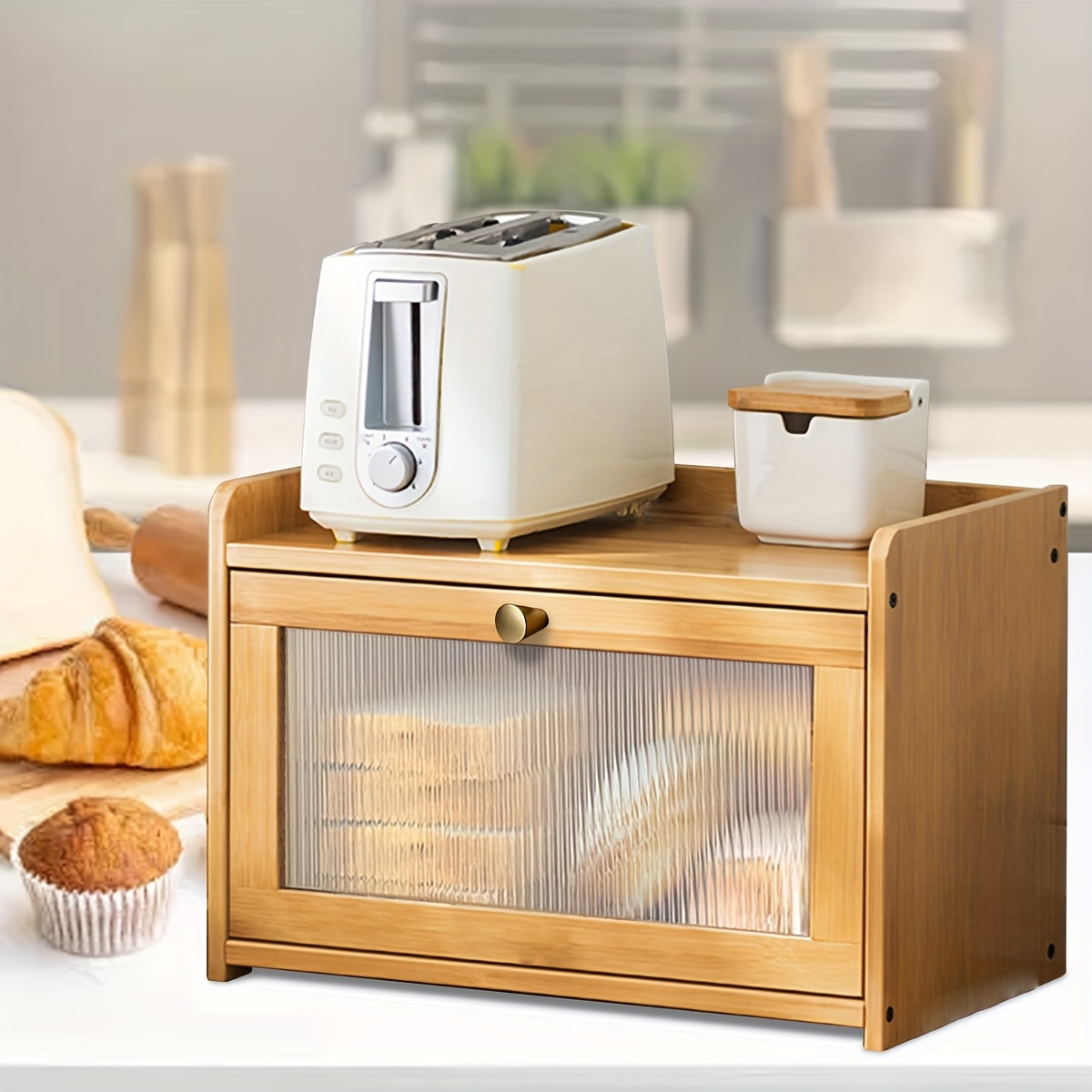 2-Tier Bamboo Bread Box with C - Bread Box Bamboo avaliação e preço