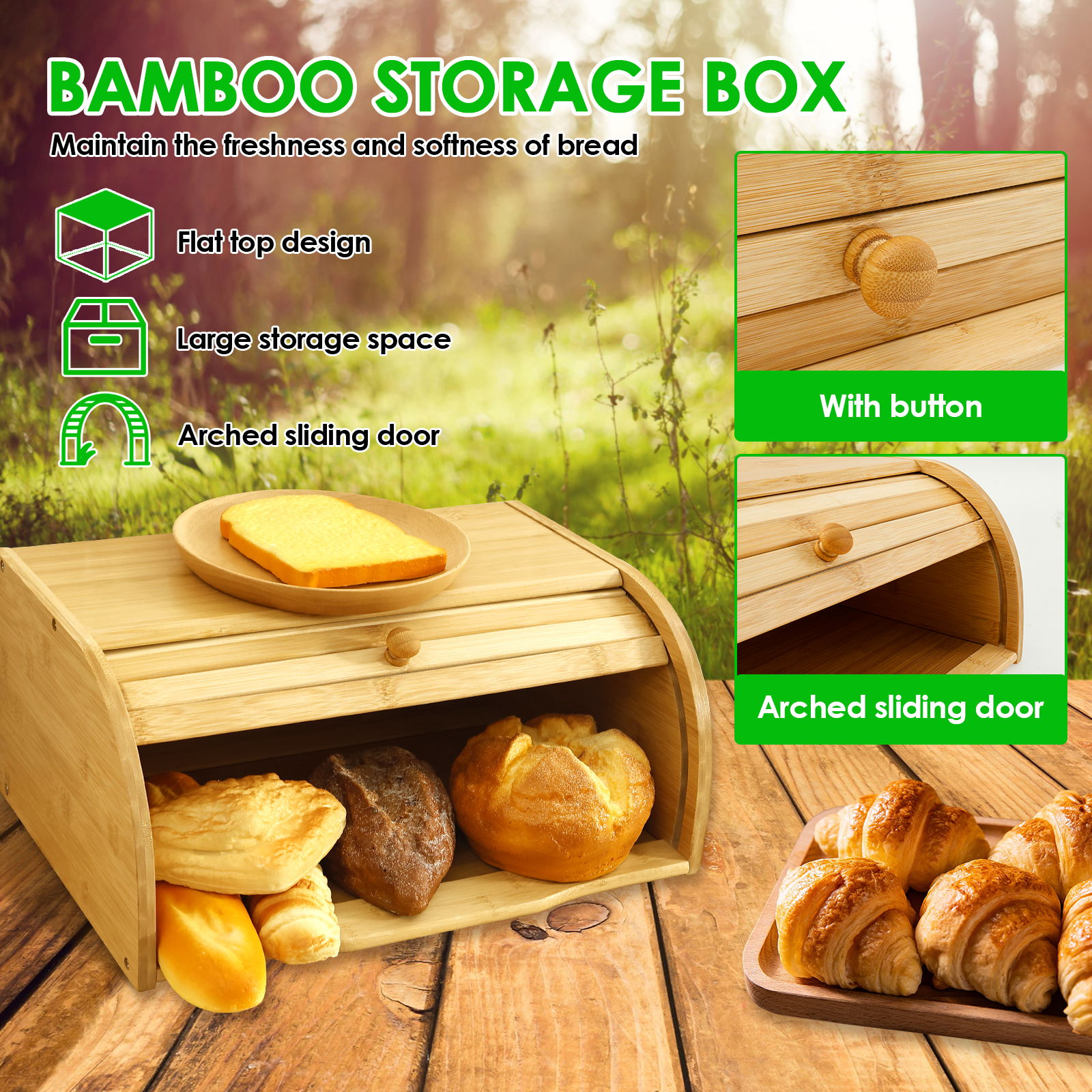 Premium Bamboo Bread Box Large - Food Storage Containers Xl avaliação e preço