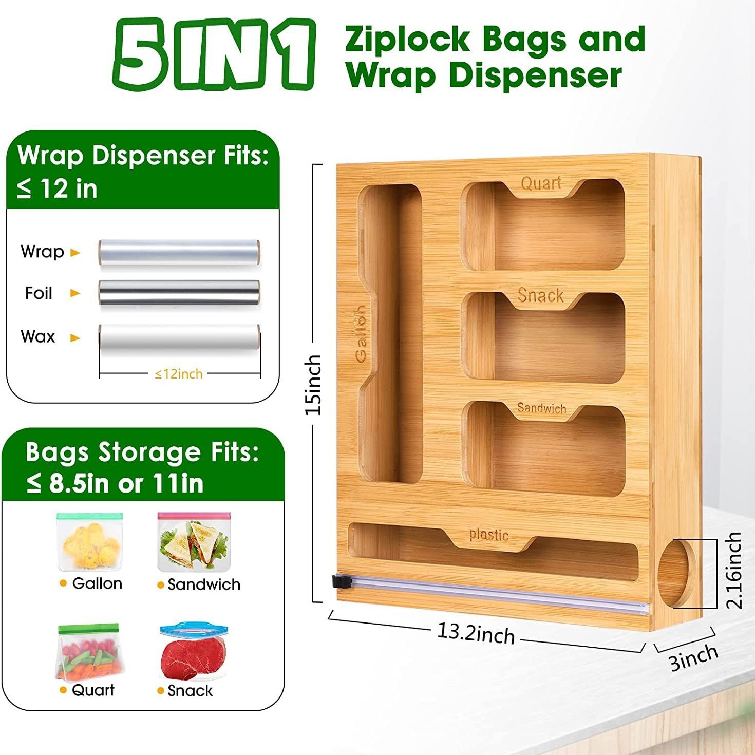 Bamboo Ziplock Food Bag Holder - Food Storage Rack For Kitchen avaliação e preço