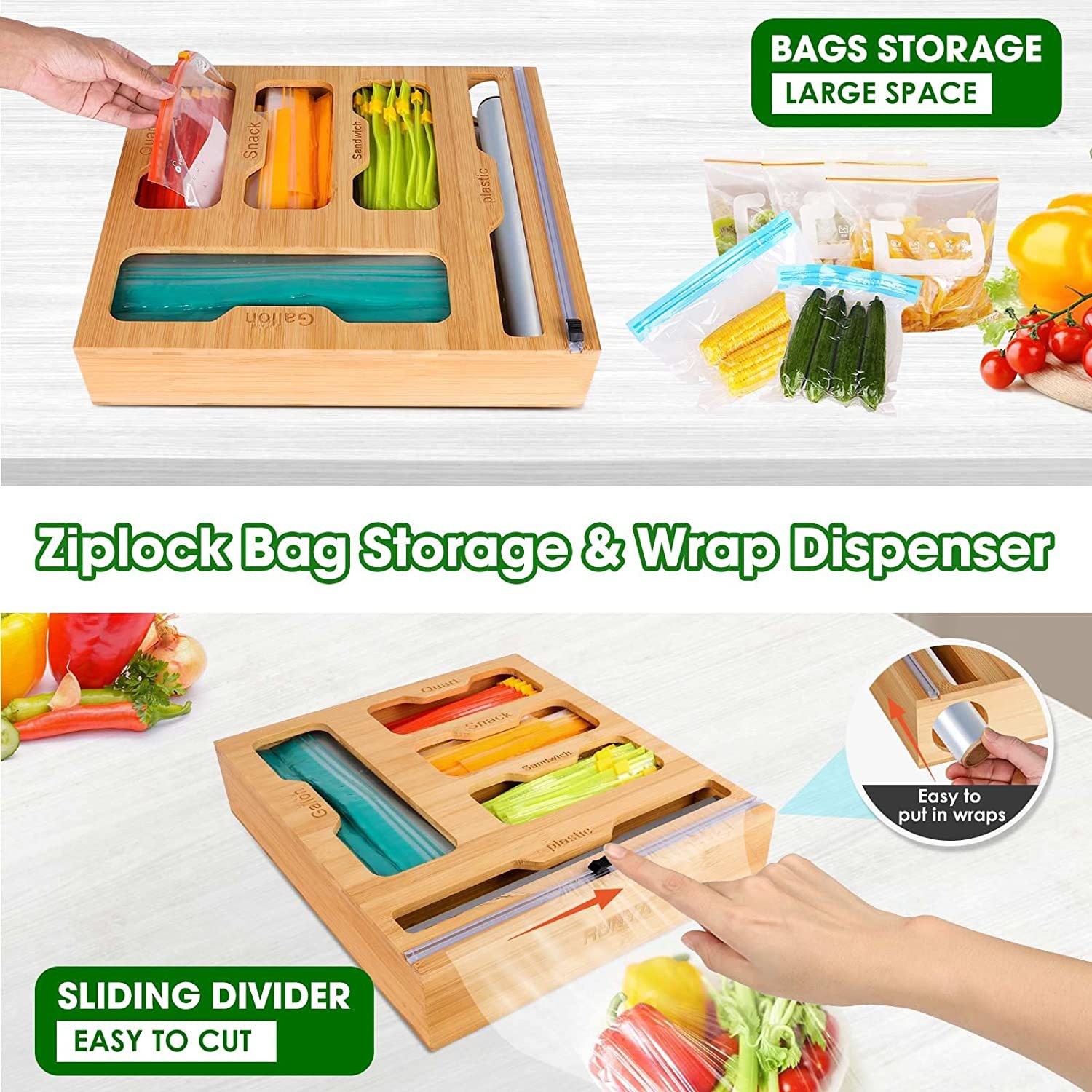 Bamboo Ziplock Food Bag Holder - Food Storage Rack For Kitchen avaliação e preço