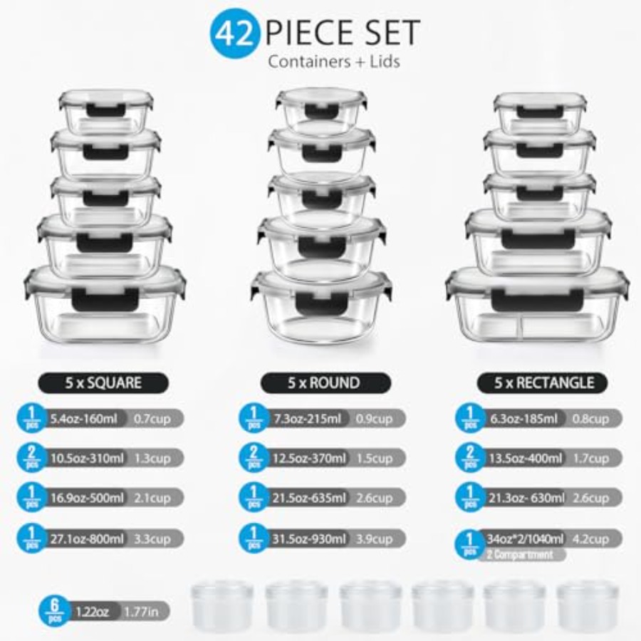 42pcs Glass Food Storage Conta - Food Storage Lidl avaliação e preço